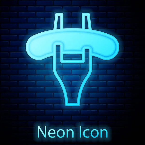 Glowing Neon Sausage Fork Icon Isolated Brick Wall Background Grilled - Stok Vektor