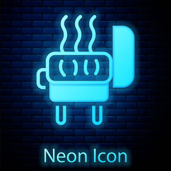 Gloeiende Neon Barbecue Grill Pictogram Geïsoleerd Bakstenen Muur Achtergrond Barbecuefeestje — Stockvector