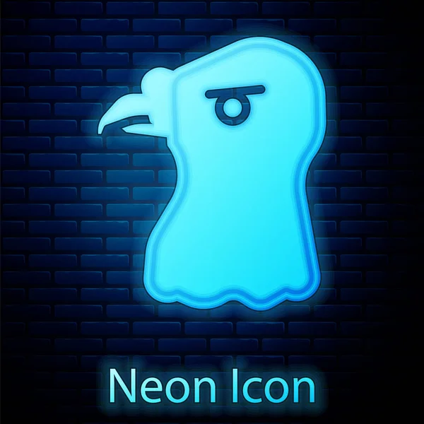 Zářící Neon Orel Hlava Ikona Izolované Pozadí Cihlové Zdi Vektor — Stockový vektor