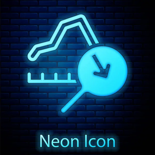Glowing Neon Global Economic Crisis Icon Isolated Brick Wall Background — Stock Vector