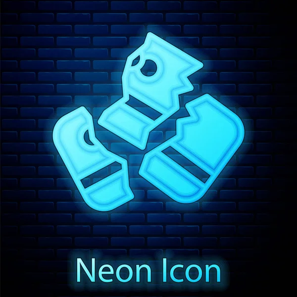 Glowing Neon Scissors Cutting Credit Card Icon Cranked Brick Wall — 스톡 벡터