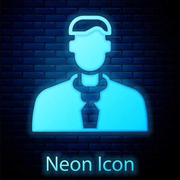 Glowing Neon Worker Icon Isolated Brick Wall Background Business Avatar — Stock Vector