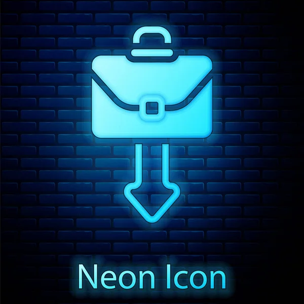 Glödande Neon Portfölj Ikon Isolerad Tegelvägg Bakgrund Affärs Fall Tecken — Stock vektor