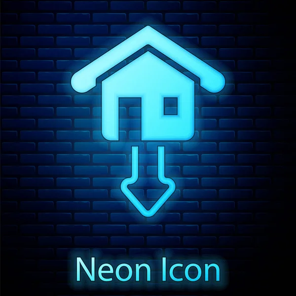 Glowing Neon Property Housing Market Collapse Icon Isolated Brick Wall — Stock Vector