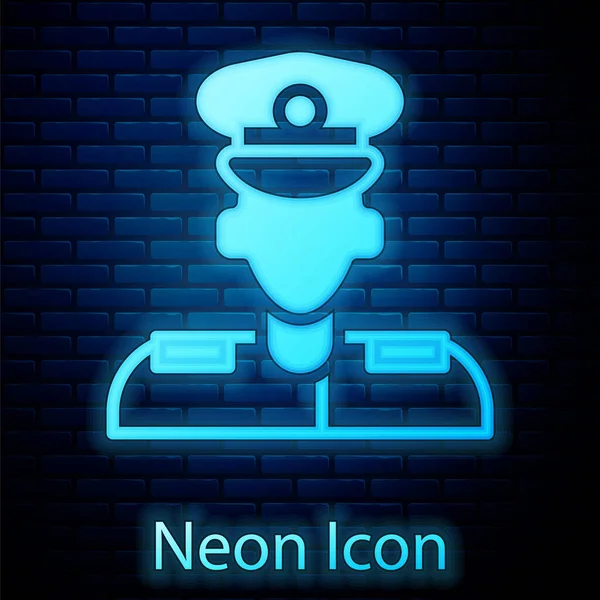 Glowing Neon Pilot Icon Isolated Brick Wall Background Vector — Stock Vector