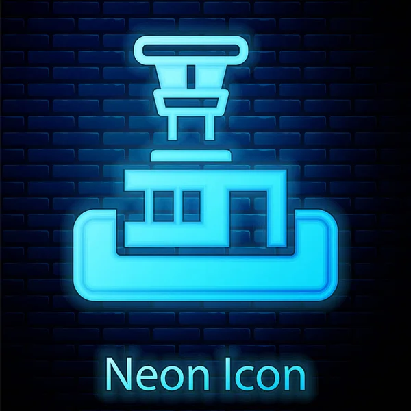 Zářící Neon Letiště Řídící Věž Ikona Izolované Cihlové Zdi Pozadí — Stockový vektor