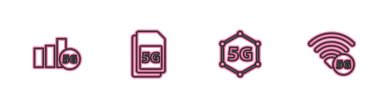 Satır 5G ağını, Sim Card 'ı ve simgeyi ayarla. Vektör