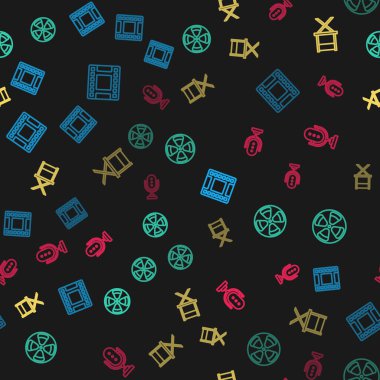 Play Video 'yu, Film makarasını, yönetmen koltuğunu ve mikrofonu kusursuz bir şekilde ayarla. Vektör