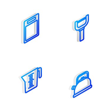 Isometric hat Peeler, kesme tahtası, ölçü kabı ve ikon ile Kettle ayarlayın. Vektör