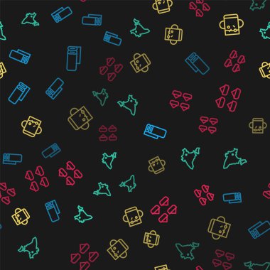 Hint tekstil kumaşı, harita, çay fincanı, yaprak ve baharatı pürüzsüz desenlere göre ayarla. Vektör