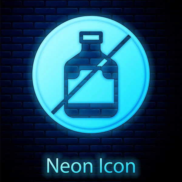 Glowing Neon Alcohol Icon Isolated Brick Wall Background Prohibiting Alcohol — Stock Vector