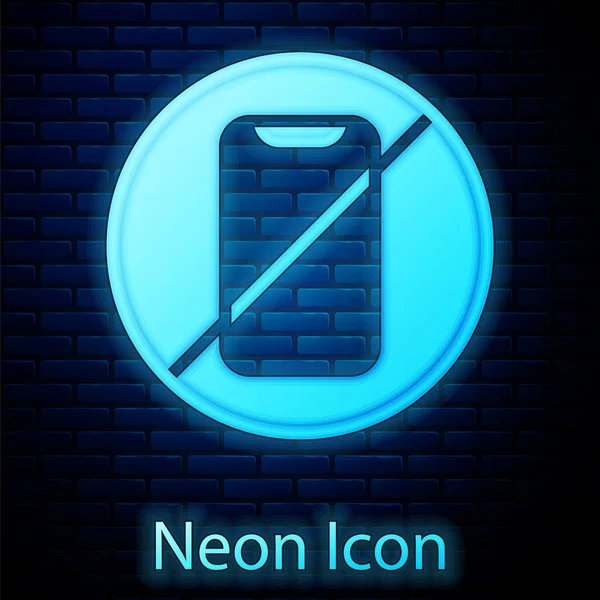 Leuchtendes Neon Kein Handy Symbol Isoliert Auf Ziegelwand Hintergrund Kein — Stockvektor