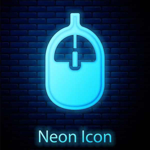 Glowing Neon Computer Mouse Icon Isolated Brick Wall Background Optical — Stock Vector