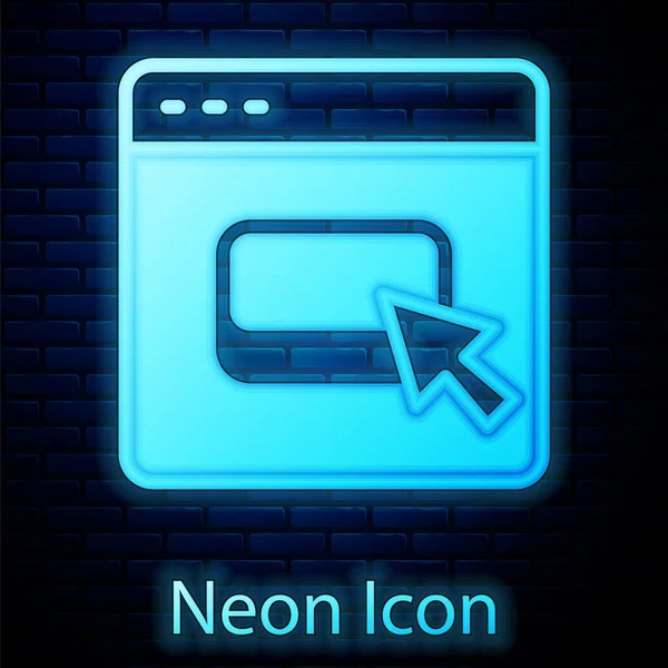 Leuchtende Neon Browser Dateien Icon Isoliert Auf Backsteinwand Hintergrund Vektor — Stockvektor