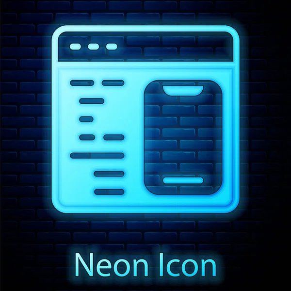 Glowing Neon Software Web Developer Programming Code Icon Isolated Brick — Stock Vector