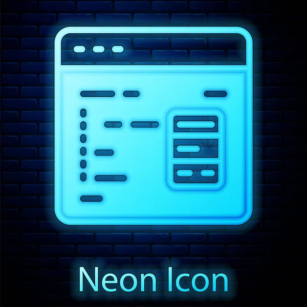 Glowing Neon Software Web Developer Programming Code Icon Isolated Brick — Stock Vector