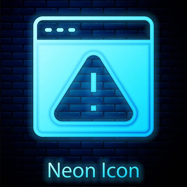 Navegador Neón Brillante Con Icono Signo Exclamación Aislado Fondo Pared — Vector de stock