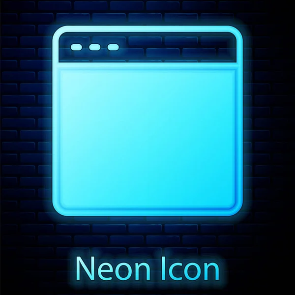 Icono Ventana Del Navegador Neón Brillante Aislado Fondo Pared Ladrillo — Vector de stock