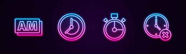Ορισμός Ρολόι Γραμμή Χρονόμετρο Και Διαγραφή Φωτεινό Εικονίδιο Νέον Διάνυσμα — Διανυσματικό Αρχείο