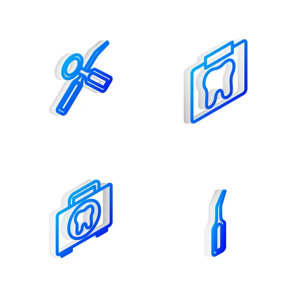 Réglez Isometric Ligne Ray Dent Miroir Inspection Dentaire Trousse Premiers — Image vectorielle