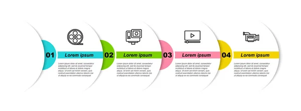 Establecer Línea Carrete Película Acción Cámara Extrema Video Juego Línea — Archivo Imágenes Vectoriales