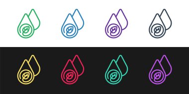 Siyah ve beyaz arkaplanda izole edilmiş su enerjisi simgesi oluştur. Su damlacıklarıyla ekoloji kavramı. Alternatif enerji kavramı. Vektör