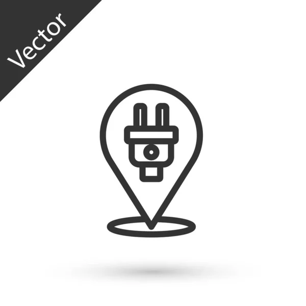 Línea Gris Icono Enchufe Eléctrico Aislado Sobre Fondo Blanco Concepto — Vector de stock