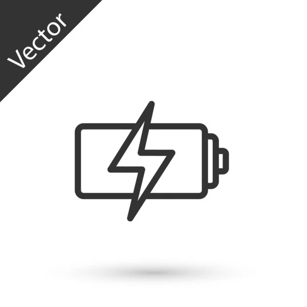 Grijze Lijn Batterij Pictogram Geïsoleerd Witte Achtergrond Bliksemschicht Symbool Vector — Stockvector