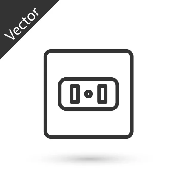 Línea Gris Icono Salida Eléctrica Aislado Sobre Fondo Blanco Toma — Vector de stock