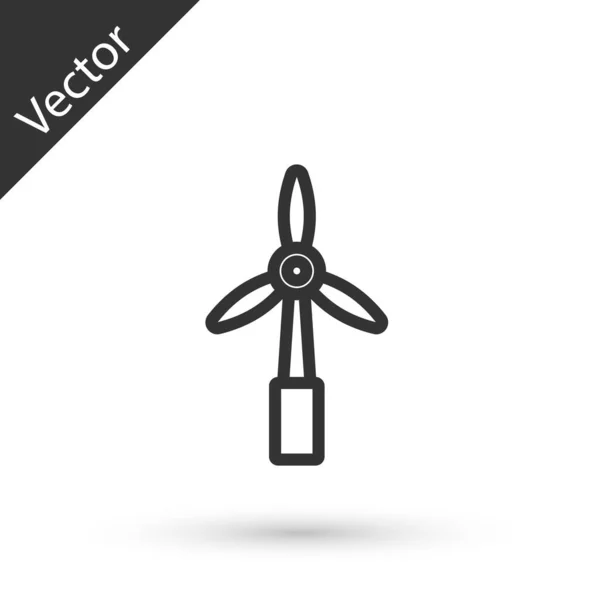 Grey Line Wind Turbine Icon Isolated White Background Wind Generator — Stock Vector