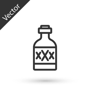 Beyaz arka planda gri çizgi tekila şişesi ikonu var. Meksika alkolü. Vektör