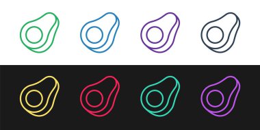 Avokado meyve simgesini siyah ve beyaz arkaplanda izole et. Vektör