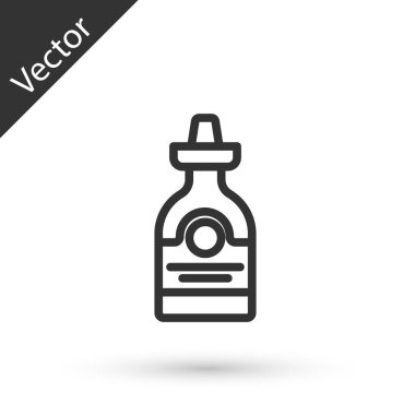 Beyaz arka planda gri çizgi tekila şişesi ikonu var. Meksika alkolü. Vektör