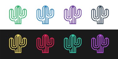 Kaktüs simgesini siyah beyaz arkaplanda izole et. Vektör