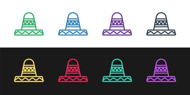 Geleneksel Meksika sombrero şapka ikonu siyah beyaz arka planda izole edildi. Vektör