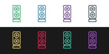 Hat Stereo hoparlörü simgesi siyah beyaz arkaplanda izole edildi. Ses sistemi hoparlörleri. Müzik ikonu. Müzikal sütun hoparlörü. Vektör