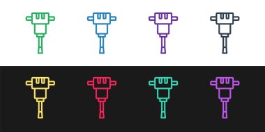 Yapı çizgisi kaya matkabı simgesi siyah beyaz arka planda izole edildi. Vektör