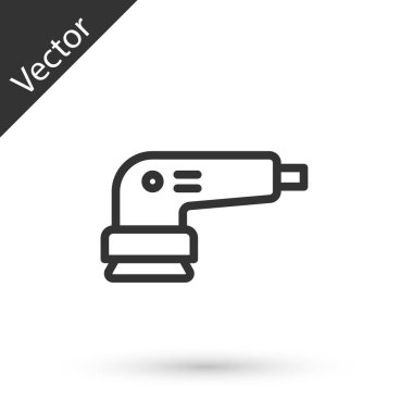 Gri çizgi elektrikli zımpara makinesi simgesi beyaz arkaplanda izole edildi. Yörünge zımpara makinesi. Zemin ve ahşap zımpara kağıdı için. Vektör