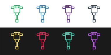 Yapı çizgisi kaya matkabı simgesi siyah beyaz arka planda izole edildi. Vektör