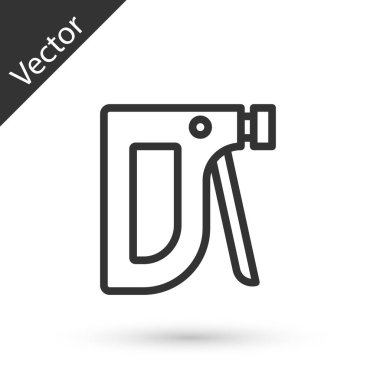 Gri çizgi inşaat zımba ikonu beyaz arka planda izole edildi. Çalışan alet. Vektör