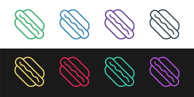 Hotdog sandviç simgesi siyah beyaz arkaplanda izole edildi. Sosis ikonu. Fast food burcu. Vektör