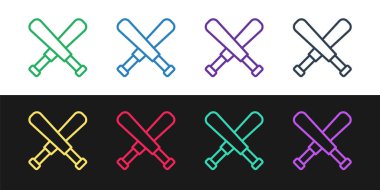 Çizgiyi aşan beyzbol sopası simgesi siyah beyaz arka planda izole edilmiş. Vektör