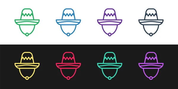 Set Line Tradicional Sombrero Mexicano Icono Aislado Sobre Fondo Blanco — Archivo Imágenes Vectoriales