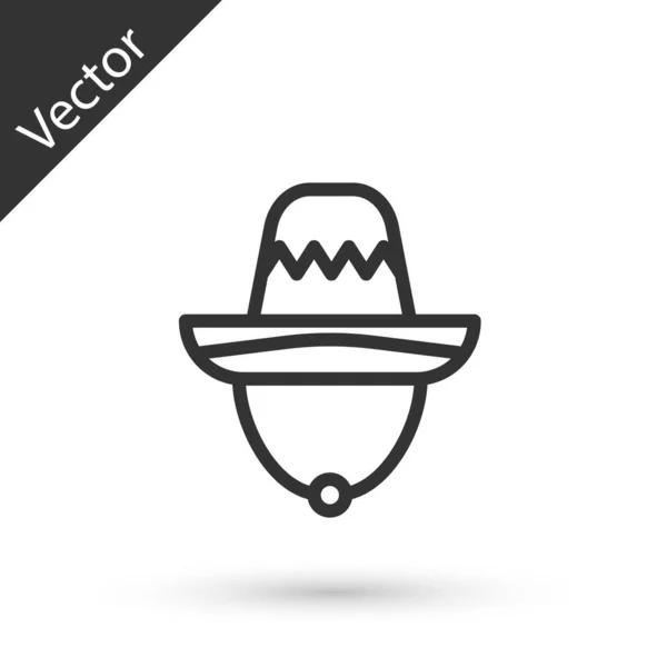 Línea Gris Tradicional Sombrero Mexicano Icono Aislado Sobre Fondo Blanco — Vector de stock