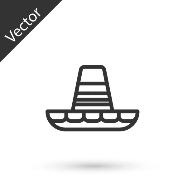 Línea Gris Tradicional Sombrero Mexicano Icono Aislado Sobre Fondo Blanco — Vector de stock