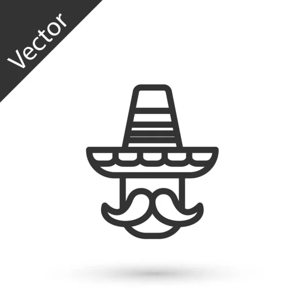 Hombre Mexicano Línea Gris Con Sombrero Aislado Sobre Fondo Blanco — Vector de stock