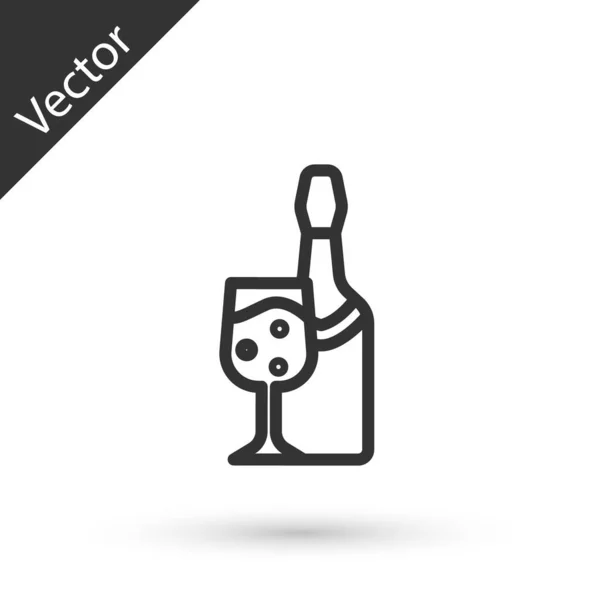 Línea Gris Botella Champán Con Icono Vidrio Aislado Sobre Fondo — Vector de stock