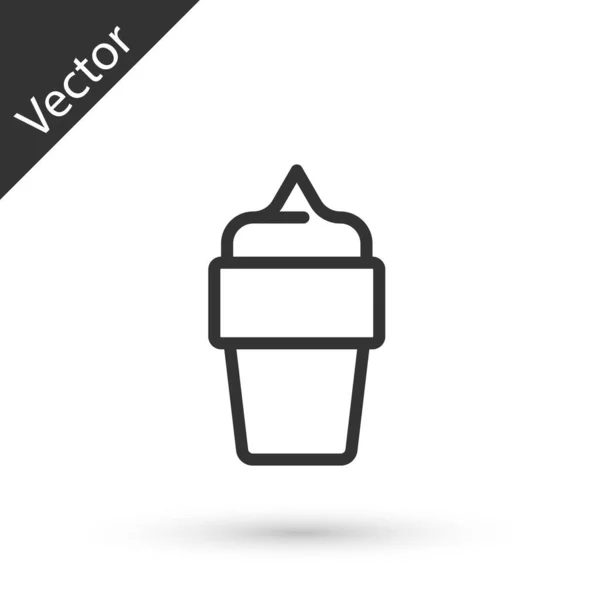 Línea Gris Helado Icono Cono Gofre Aislado Sobre Fondo Blanco — Vector de stock