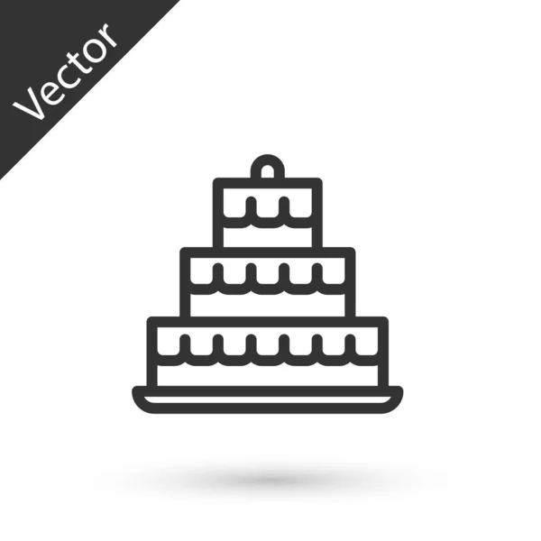 Graue Linie Kuchen Mit Brennenden Kerzen Symbol Isoliert Auf Weißem — Stockvektor