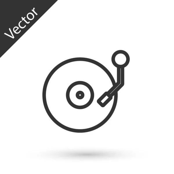 Grå Linje Vinylspelare Med Vinyldisksikon Isolerad Vit Bakgrund Vektor — Stock vektor